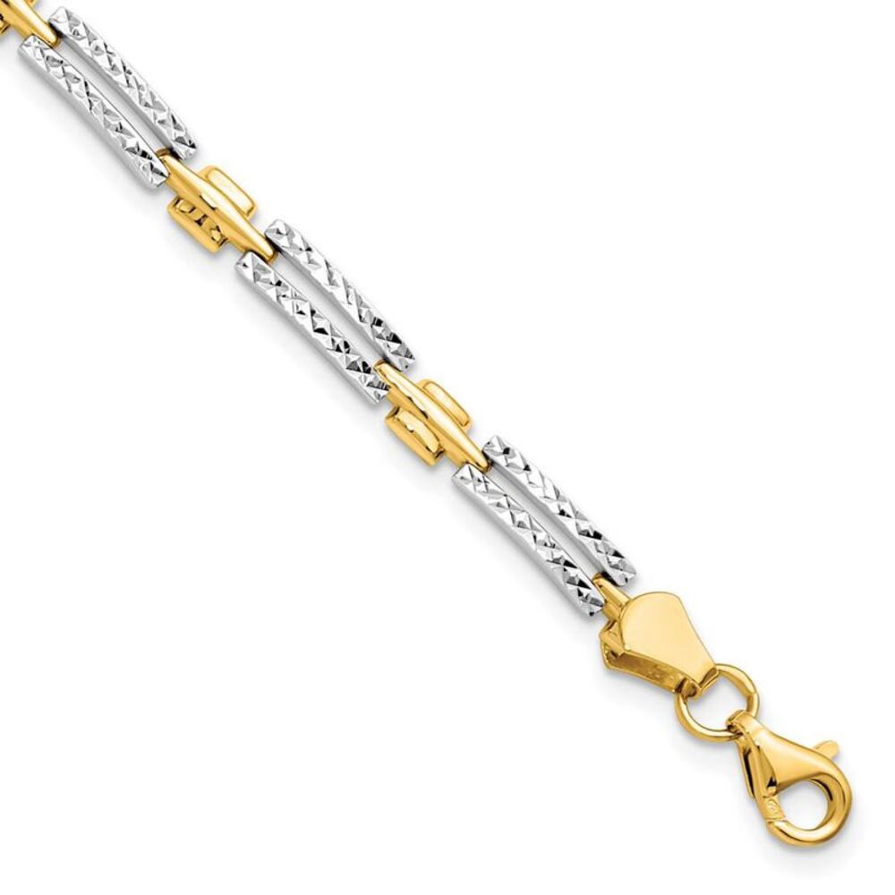14k Yellow & White Rhodium 4mm Diamond Cut Link Bracelet, 7 Inch